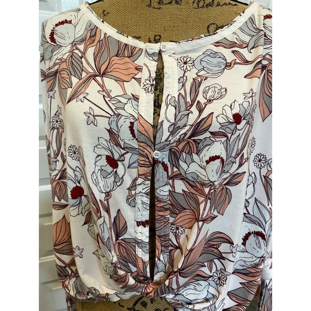 Free People Keepin On Ballet Pink Floral 3/4 Length Tie Sleeve Boho Blouse XS